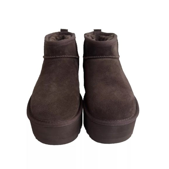 UGG CLASSIC ULTRA MINI PLATFORM BURNT CEDAR SHEARLING BOOTS - Picture 3 of 6